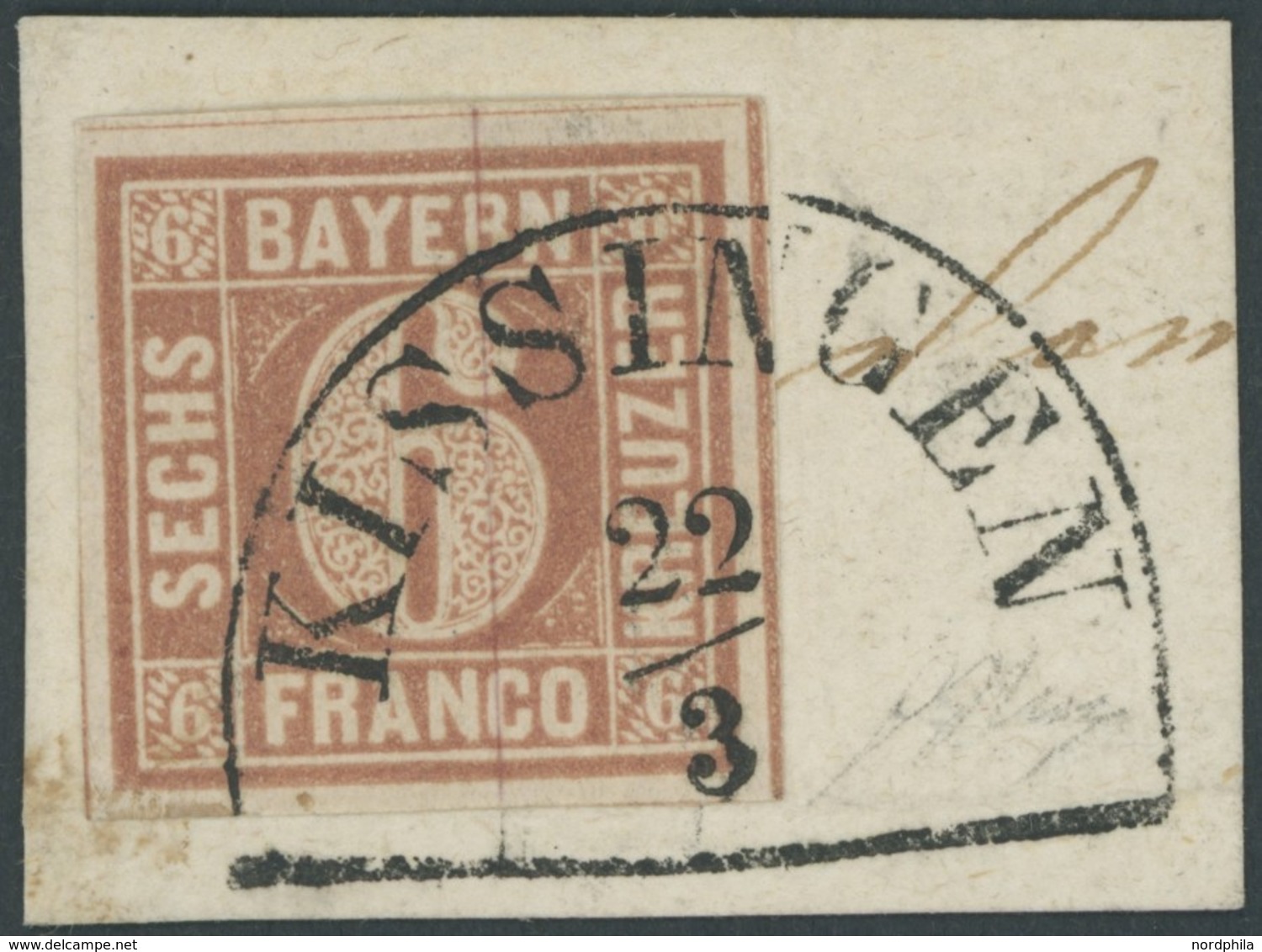BAYERN 4I BrfStk, 1849, 6 Kr. Braunorange, Type I, Auf Briefstück (Marke Zur Kontrolle Gelöst Und Mit Falz Befestigt), S - Sonstige & Ohne Zuordnung