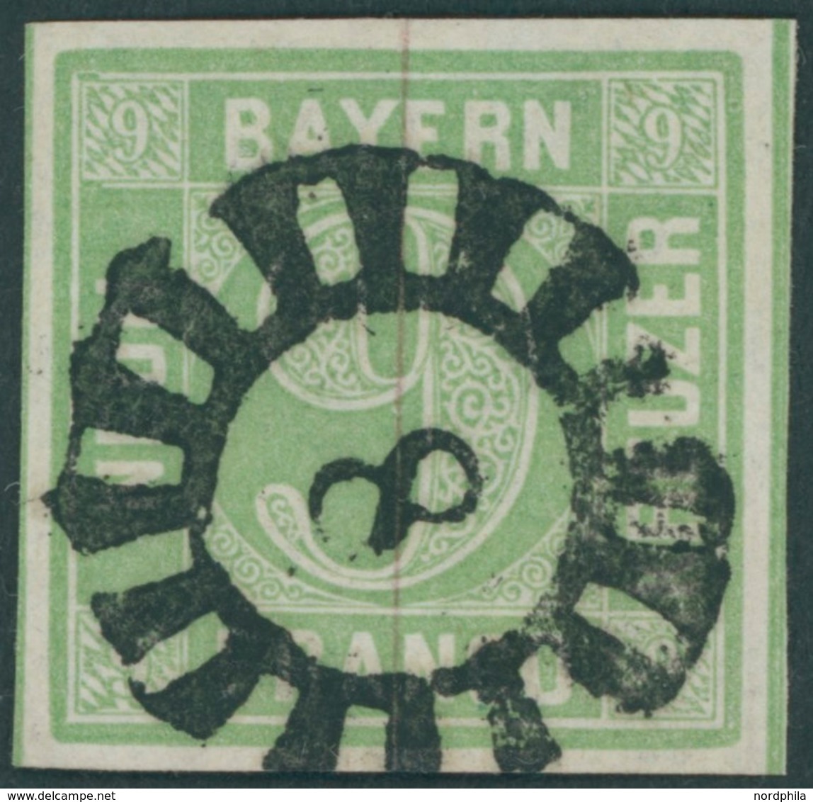 BAYERN 5b O, 1853, 9 Kr. Blaugrün, MR-Stempel 8, Kabinett, Gepr. Brettl - Sonstige & Ohne Zuordnung