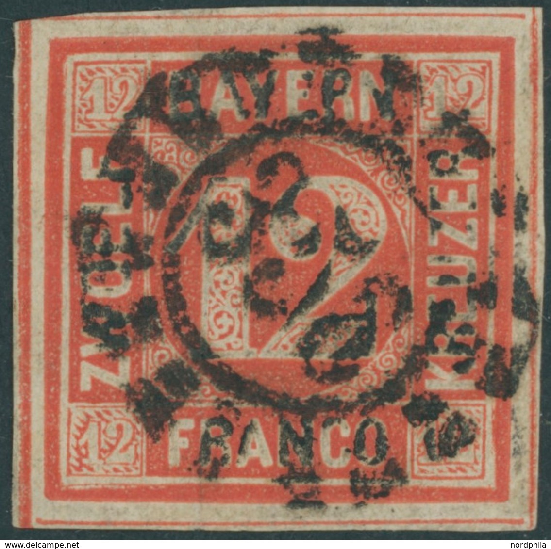 BAYERN 6 O, 1850, 12 Kr. Rot, Kabinett, Gepr. Sem, Mi. (180.-) - Other & Unclassified