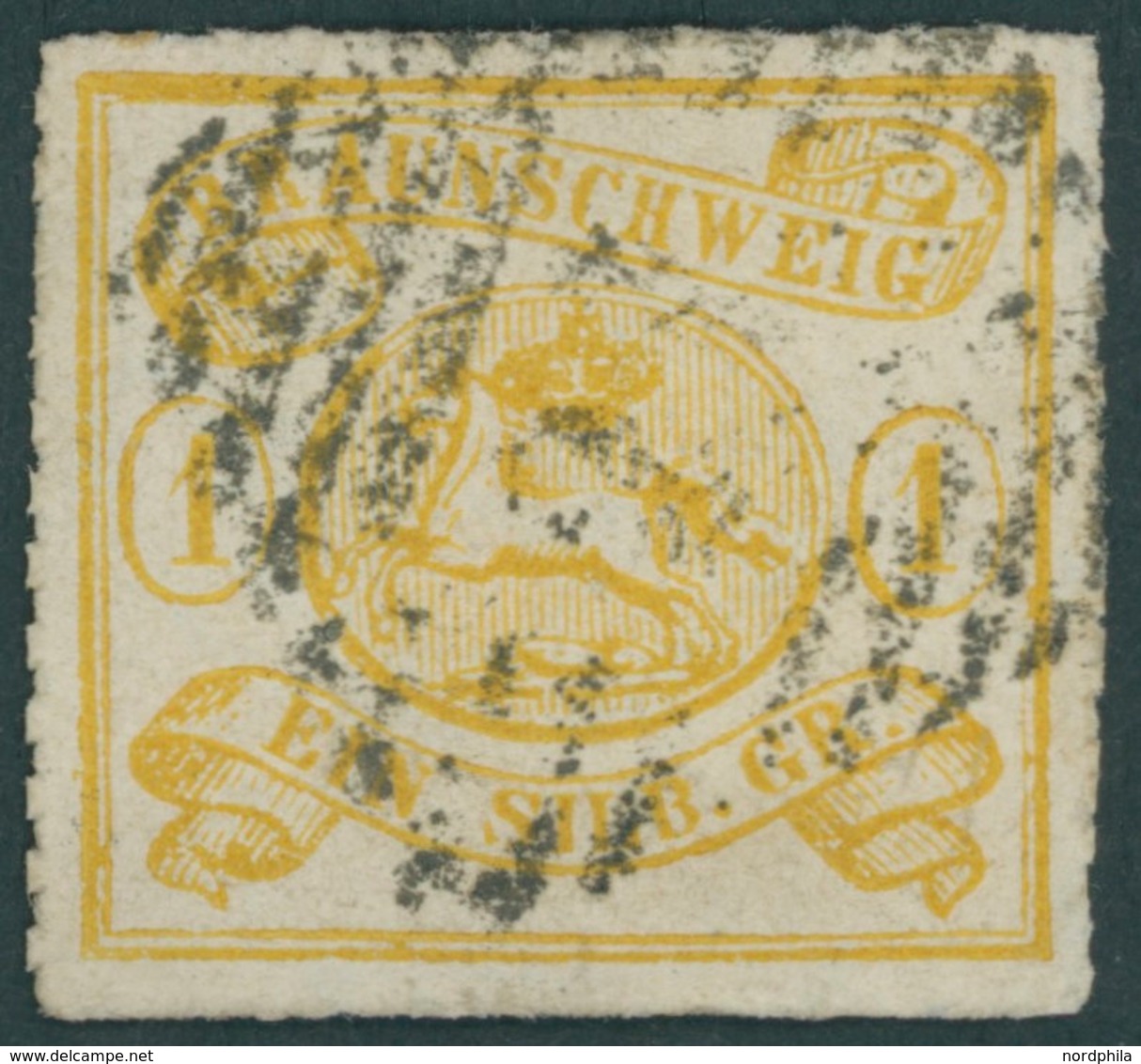 BRAUNSCHWEIG 14B O, 1864, 1 Sgr. Gelbocker, Durchstochen 12, Nummernstempel 26 (HEHLEN), Pracht, Gepr. Brettl - Brunswick