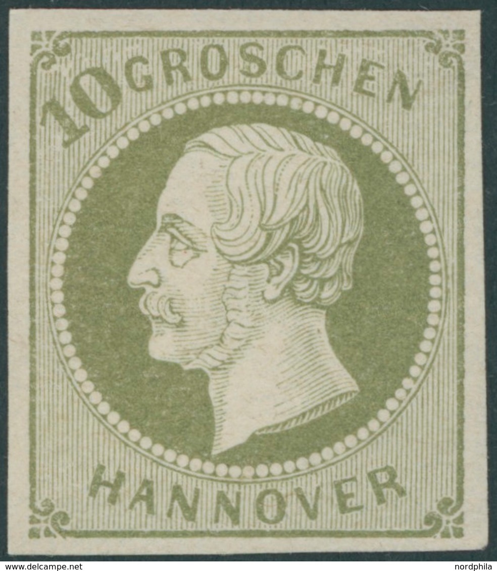 HANNOVER 18 *, 1861, 10 Gr. Dunkelgrünlicholiv, Falzreste, Pracht, Mi. 360.- - Hanover