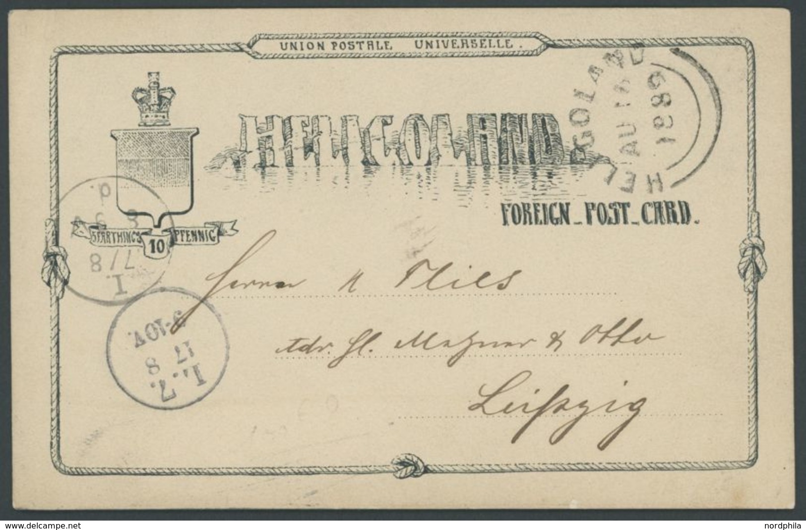 HELGOLAND P 6 BRIEF, 1889, 10 Pf. Grauschwarz Ganzsachenkarte Nach Leipzig, Pracht - Helgoland