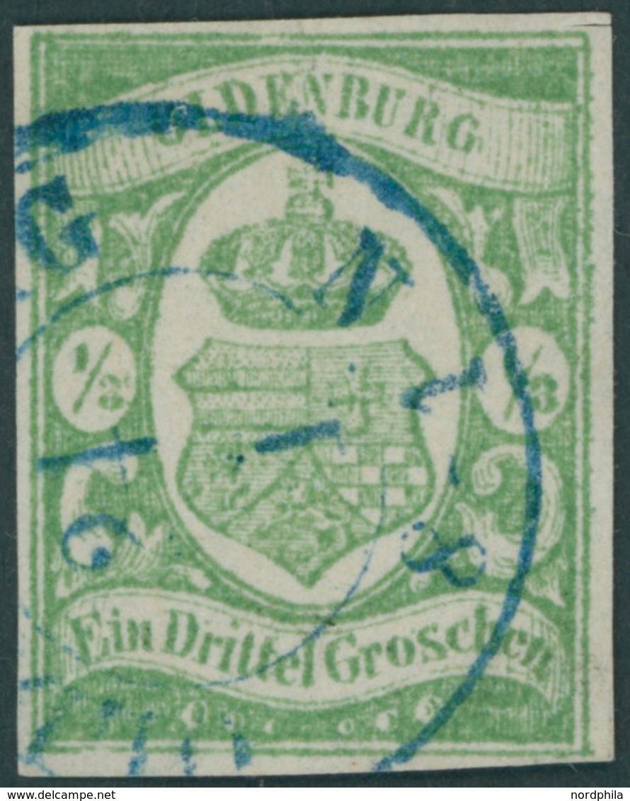 OLDENBURG 10a O, 1861, 1/3 Gr. Blaugrün, Blauer K2 OLDENBURG, Pracht, Gepr. Pfenninger Und Fotobefund Berger, Mi. 1000.- - Oldenburg