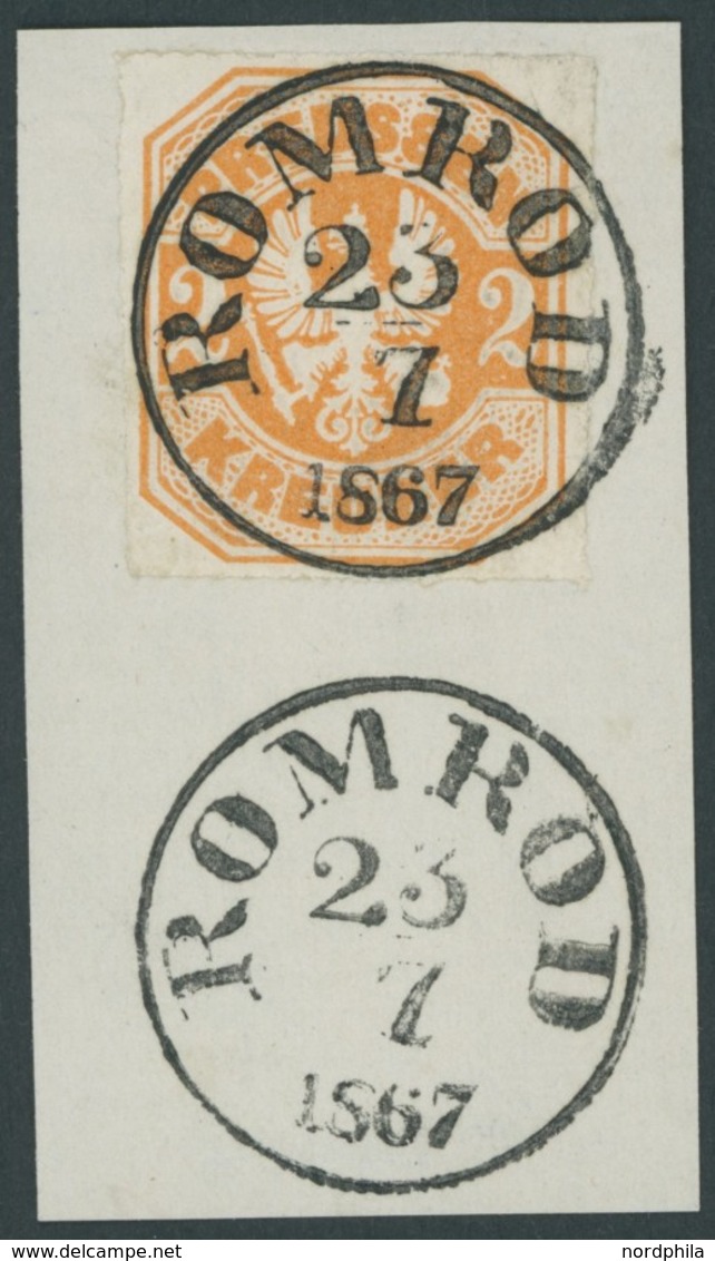 PREUSSEN 23 BrfStk, 1867, 2 Kr. Orange, Idealer TuT-Stempel ROMROD, Luxusbriefstück, Gepr. Grobe - Sonstige & Ohne Zuordnung