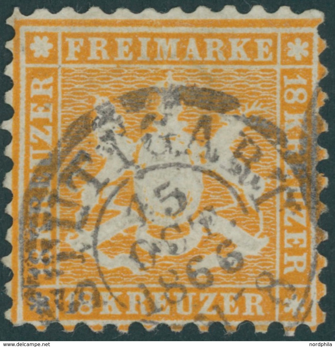 WÜRTTEMBERG 29 O, 1864, 18 Kr. Orangegelb, Feinst, Gepr. Thoma, Mi. 500.- - Sonstige & Ohne Zuordnung