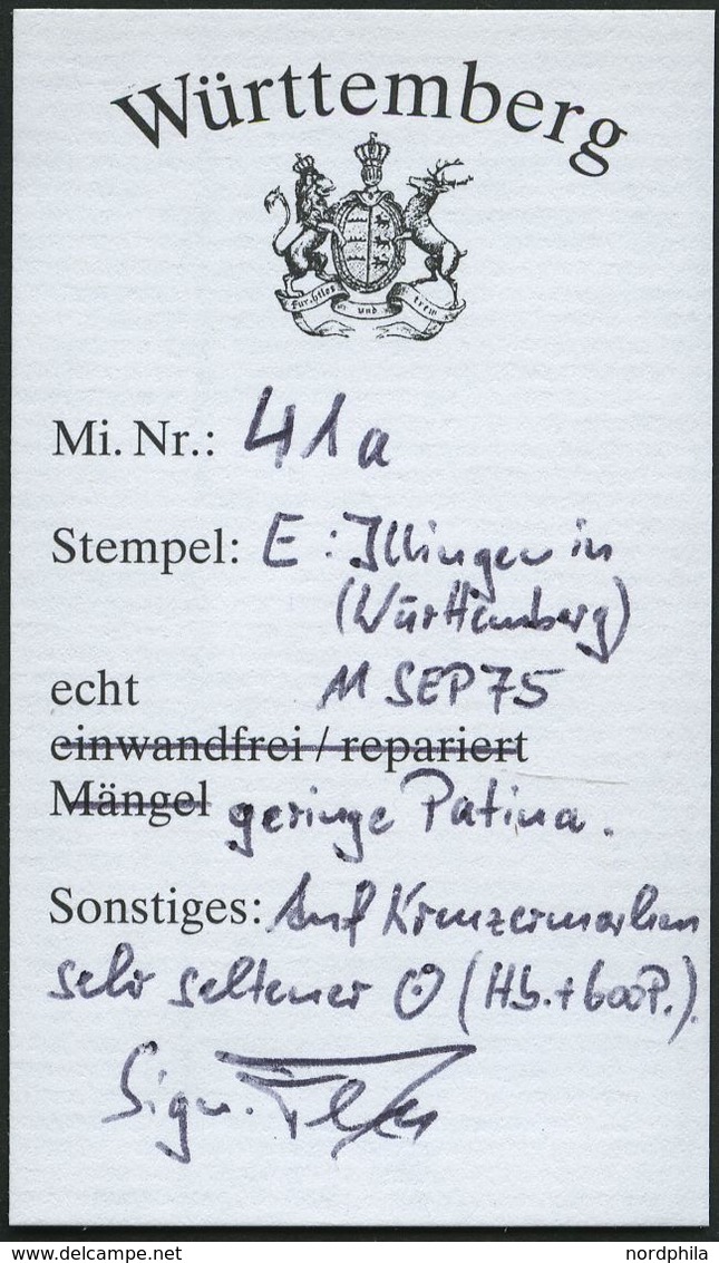 WÜRTTEMBERG 41a O, ILLINGEN In Württbg., K1 Auf 14 Kr. Gelborange, Auf Kreuzermarken R!, Gepr. Heinrich - Sonstige & Ohne Zuordnung