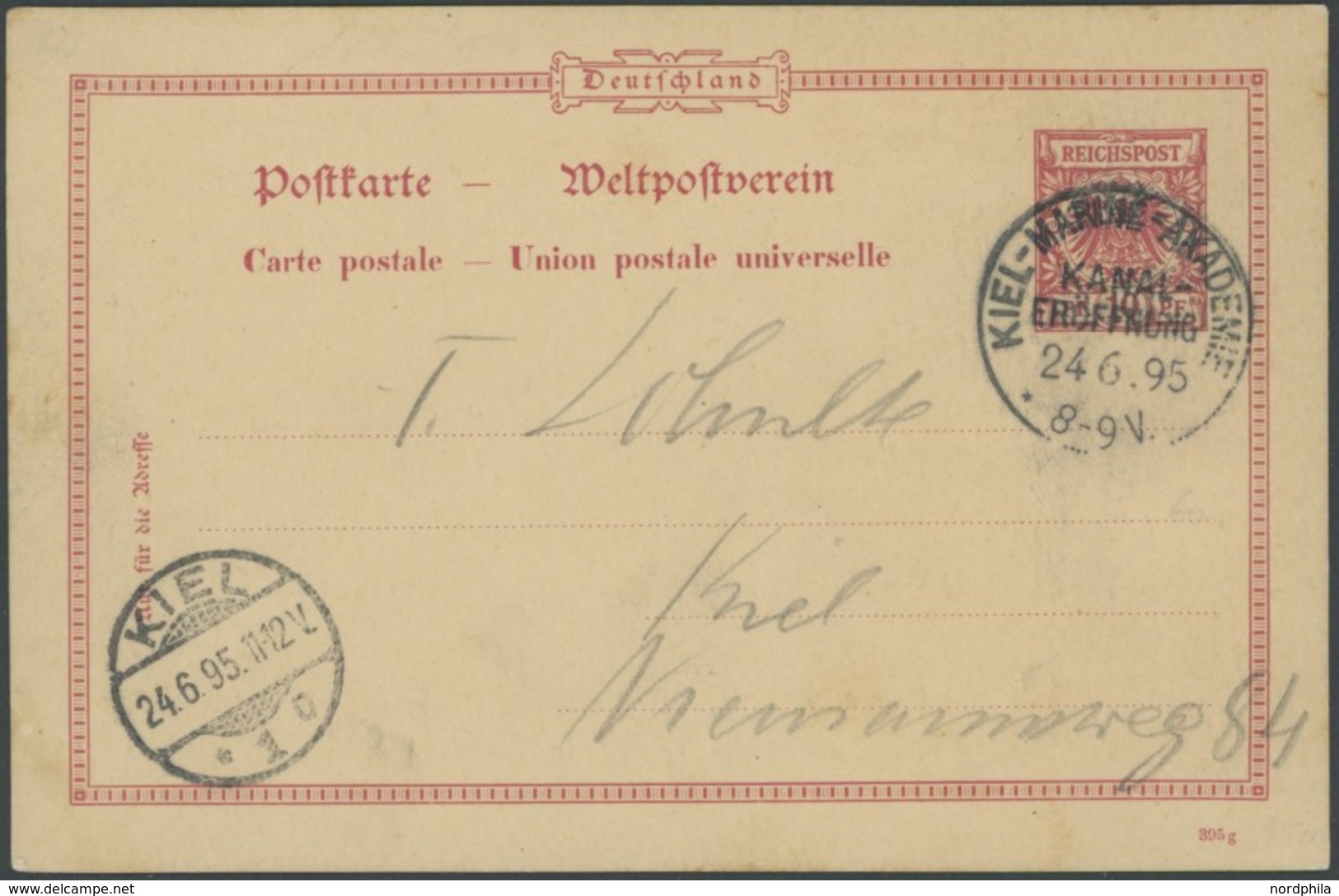 SST Bis 1918 02/3 BRIEF, KIEL-MARINE-AKADEMIE, KANALERÖFFNUNG, 24.6.1895, Auf 10 Pf. Ganzsachenkarte, Pracht - Briefe U. Dokumente