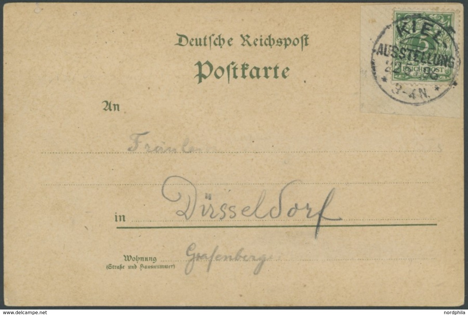 SST Bis 1918 03 BRIEF, KIEL-AUSSTELLUNG, 22.5.1896, Briefstück Mit 5 Pf. Grün Auf Ausstellungs-Sonderkarte, Pracht - Briefe U. Dokumente