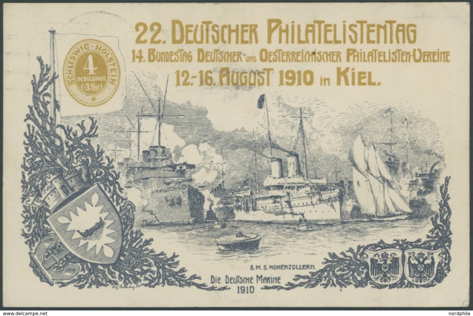 SST Bis 1918 08 BRIEF, KIEL XXII. DEUTSCHER PHILATELISTENTAG, 12.8.1910, Auf 5 Pf. Privat-Ganzsachenkarte (PP 27C117/03) - Briefe U. Dokumente