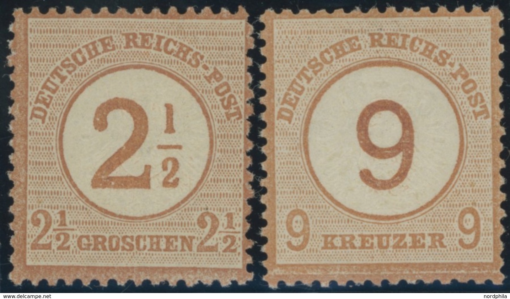 Dt. Reich 29/30 **, 1874, 21/2 Auf 21/2 Gr. Und 9 Auf 9 Kr. Braunorange, Postfrisch, 2 Prachtwerte, Mi. 340.- - Used Stamps