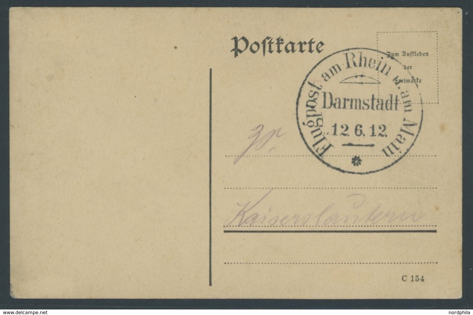 ZEPPELINPOST Brief , 1912, Flp. Am Rhein Und Main Auf Portofreier ZS-Karte (Zeitungsstelle) Mit Ersttags-Sonderstempel D - Airmail & Zeppelin