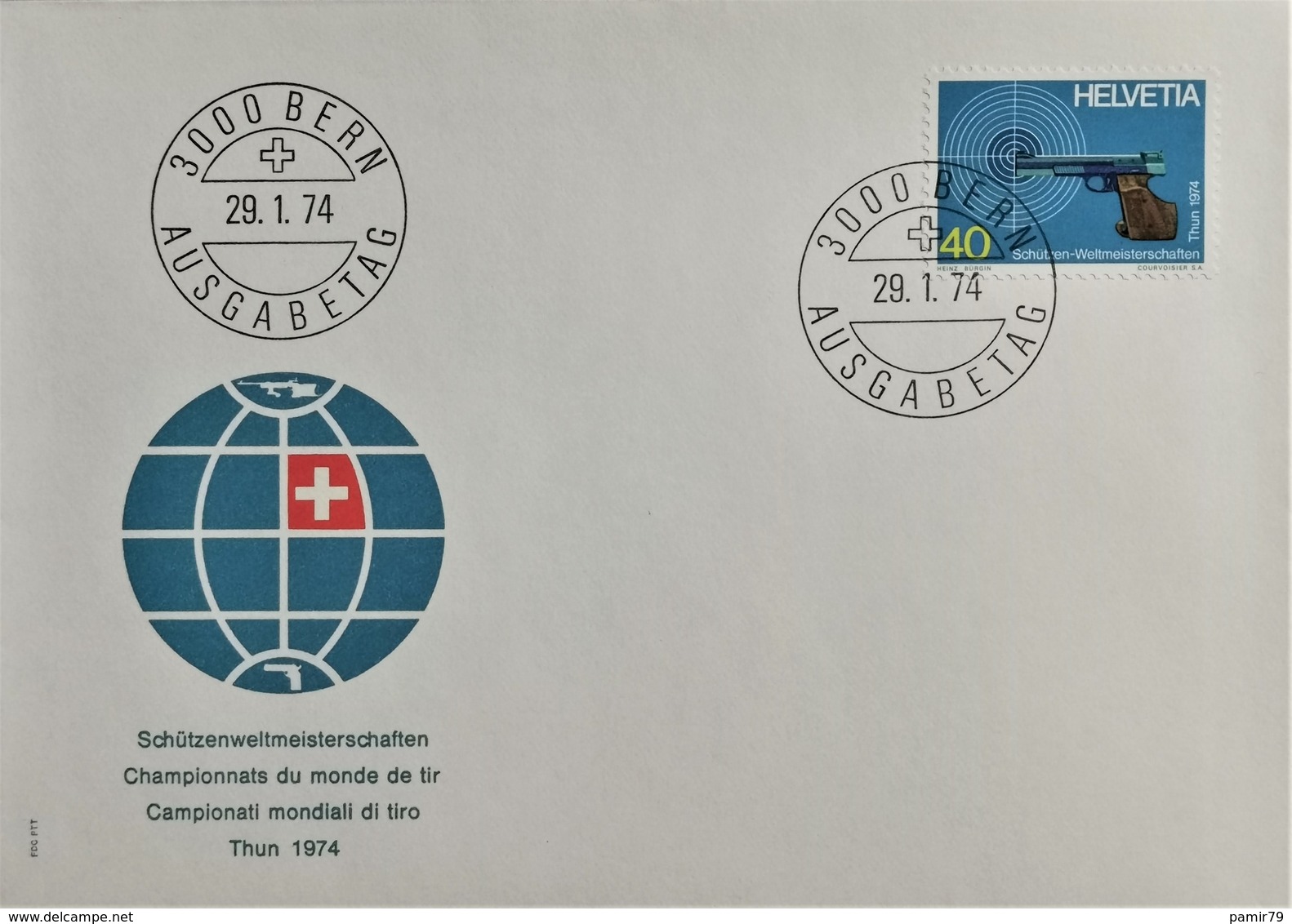 1974 FDC Matchscheibe; Pistole MiNr: 1019 - FDC