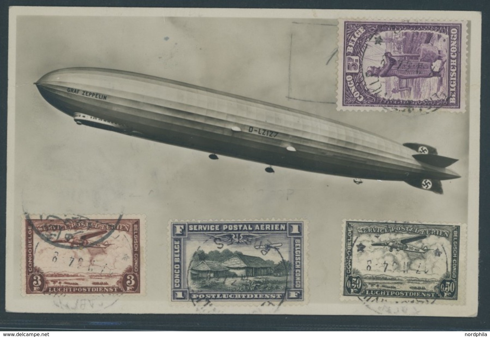 ZULEITUNGSPOST 286 BRIEF, Belgisch Kongo: 1934, Weihnachtsfahrt, Einschreibkarte , Pracht - Zeppelins