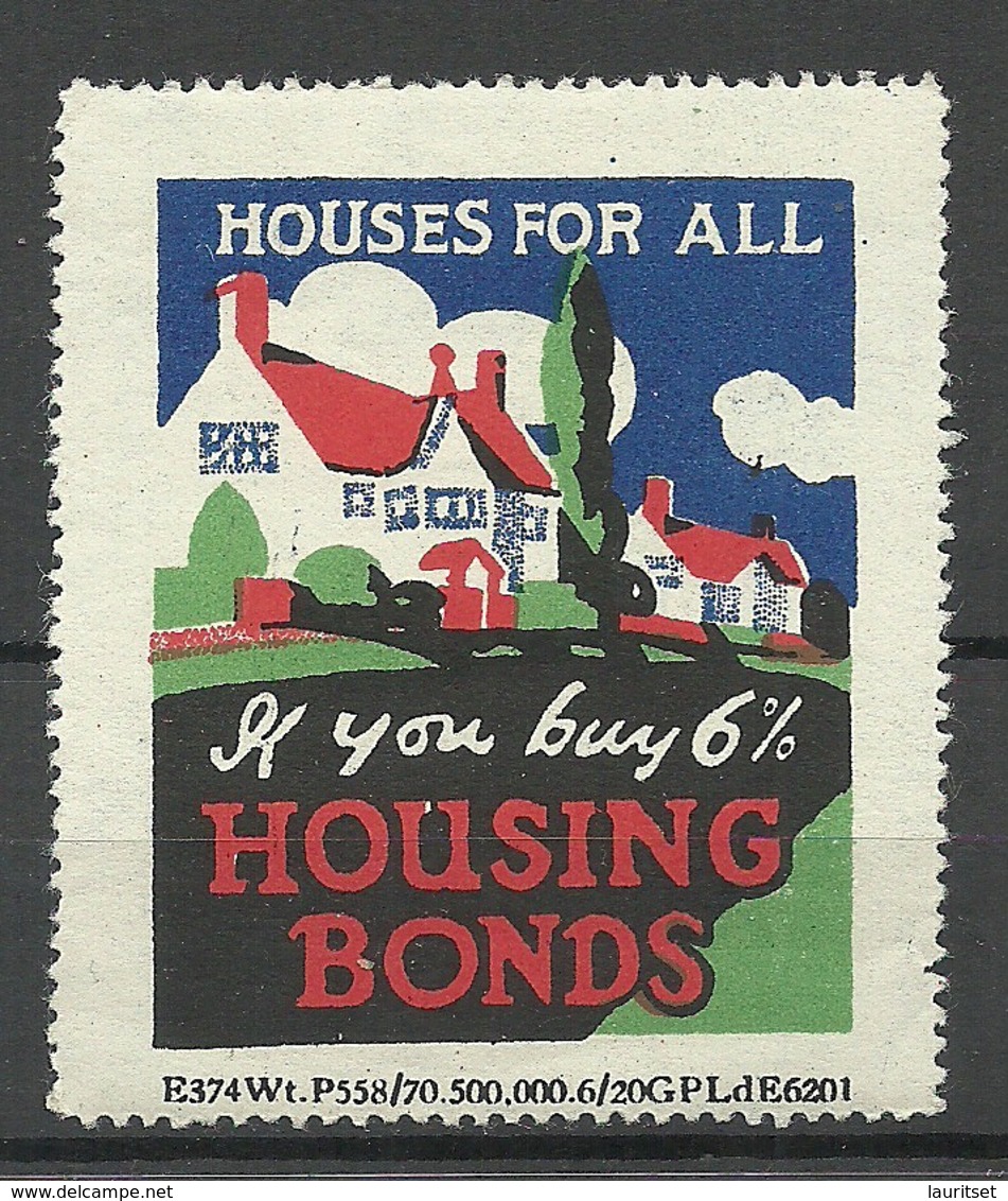 ENGLAND Great Britain Housing Bonds Vignette Advertising Propaganda Stamp MNH - Cinderellas