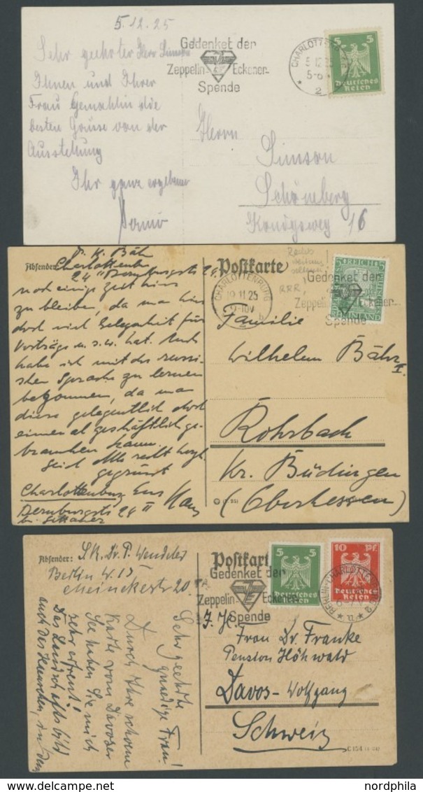 LUFTPOST-VIGNETTEN 1925, Zeppelin-Eckener-Spende, 4 Verschiedene Karten Und Ein Brief Mit Maschinen Bzw. Hand-Werbestemp - Airmail & Zeppelin