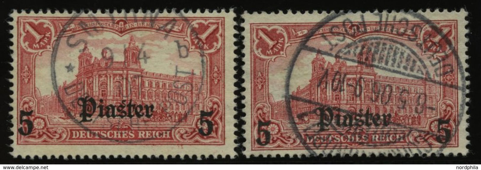 DP TÜRKEI 31A/B O, 1905, 5 Pia. Auf 1 M., Ohne Wz., Beide Zähnungen, 2 Prachtwerte, Signiert, Mi. 110.- - Deutsche Post In Der Türkei