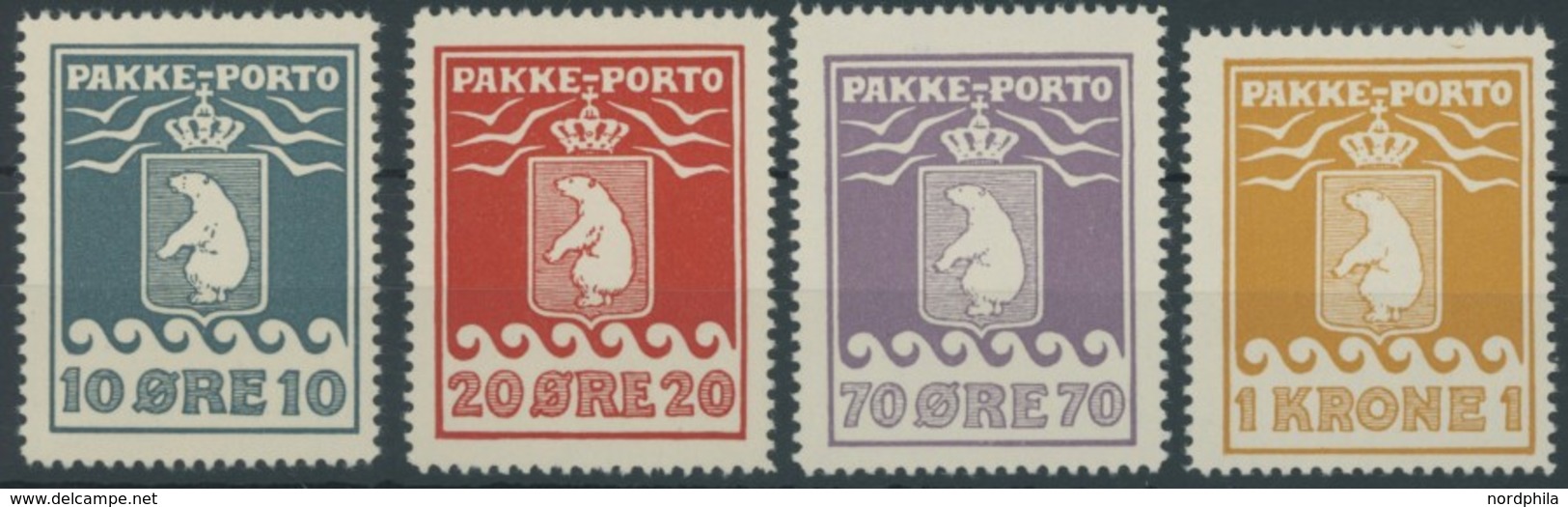 GRÖNLAND - PAKKE-PORTO 7-11B *, 1937, 10 Ø - 1 Kr., Gezähnt L 10 3/4, Falzrest, 4 Prachtwerte - Parcel Post