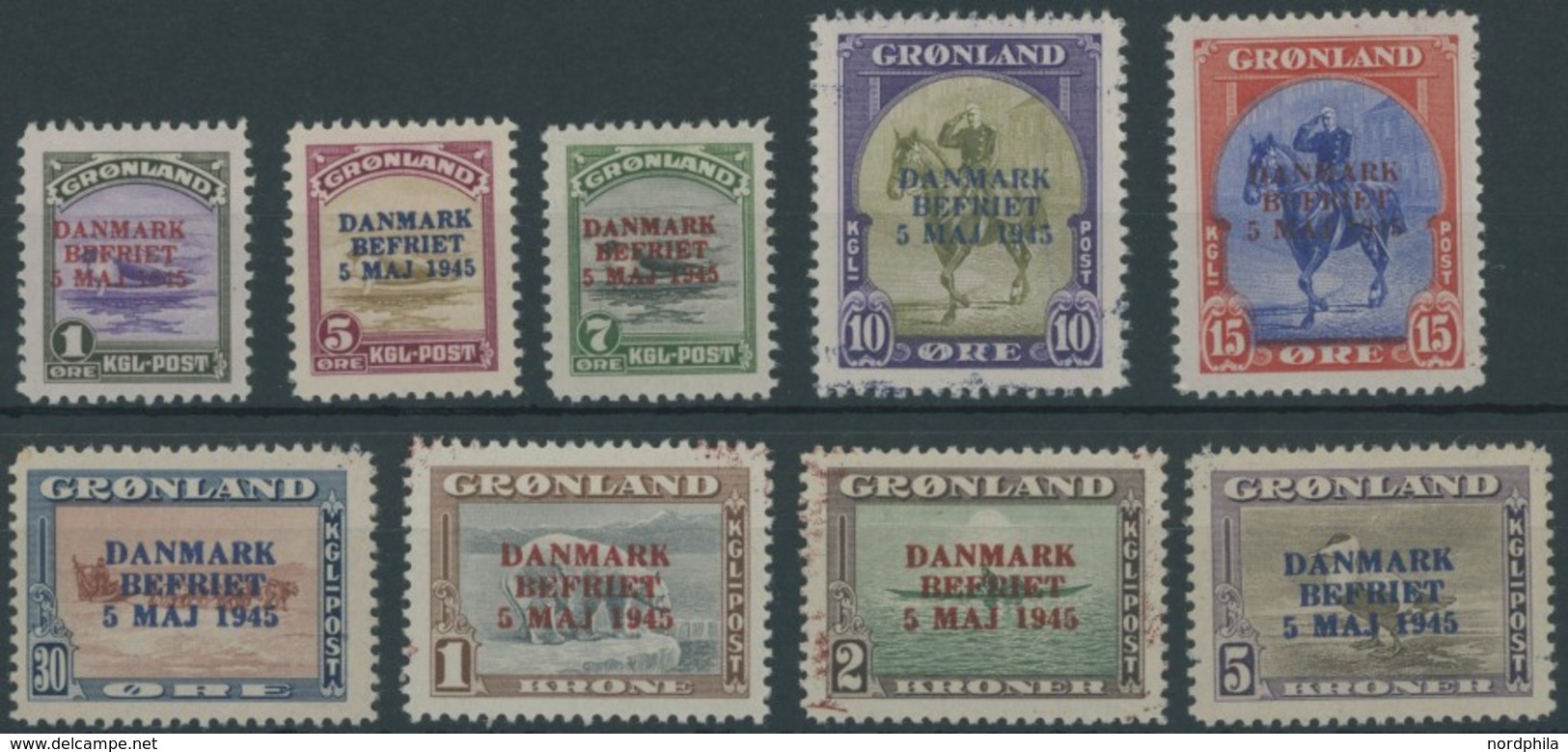 GRÖNLAND - DÄNISCHE POST 17-25 *, 1945, DANMARK/BEFRIET, Falzrest, Prachtsatz - Sonstige & Ohne Zuordnung