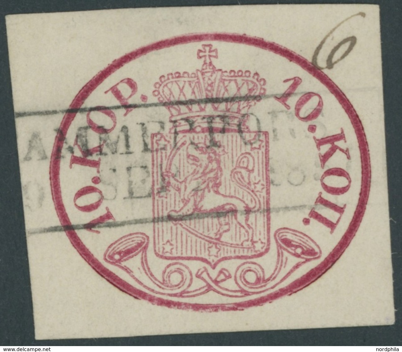 FINNLAND 2x O, 1856, 10 K. Karmin, R2 TAMMERFORS Und Handschriftlich 6, Kabinett, Fotoattest Ossa - Sonstige & Ohne Zuordnung