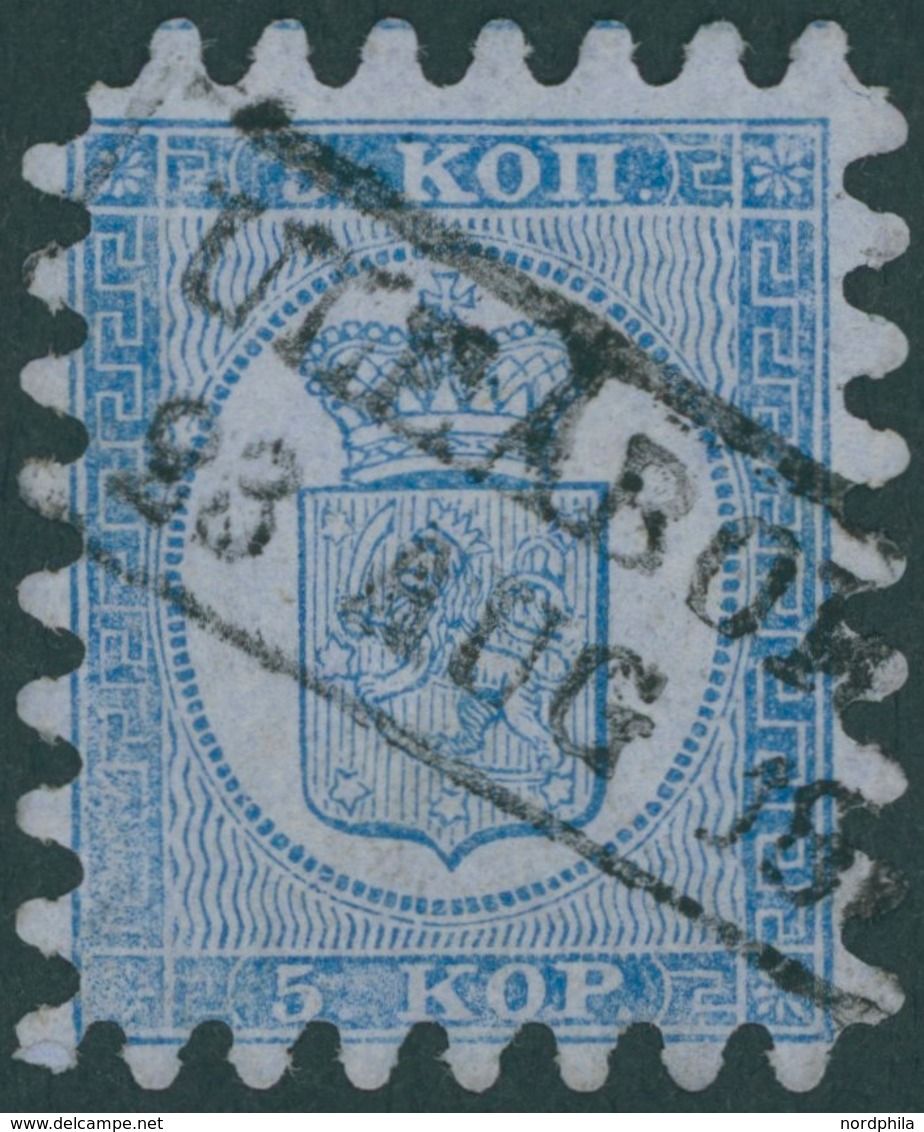 FINNLAND 3B O, 1865, 5 K. Blau Auf Graublau, R2 ULEABORG, Alle Zungen, Kabinett, Mi. 400.- - Sonstige & Ohne Zuordnung