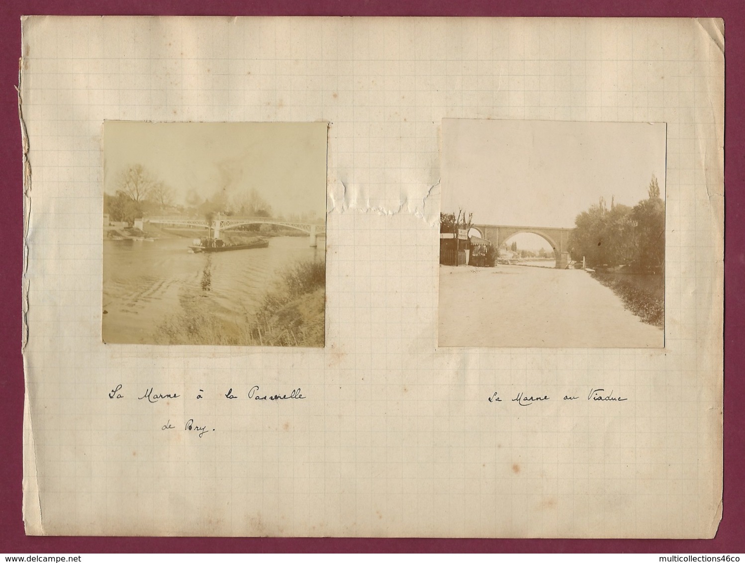 230220 - 3 PHOTOS 1899 - 94 BRY SUR MARNE La Marne à La Passerelle Péniche Et La Marne Au Viaduc Famille VIGAND - Bry Sur Marne