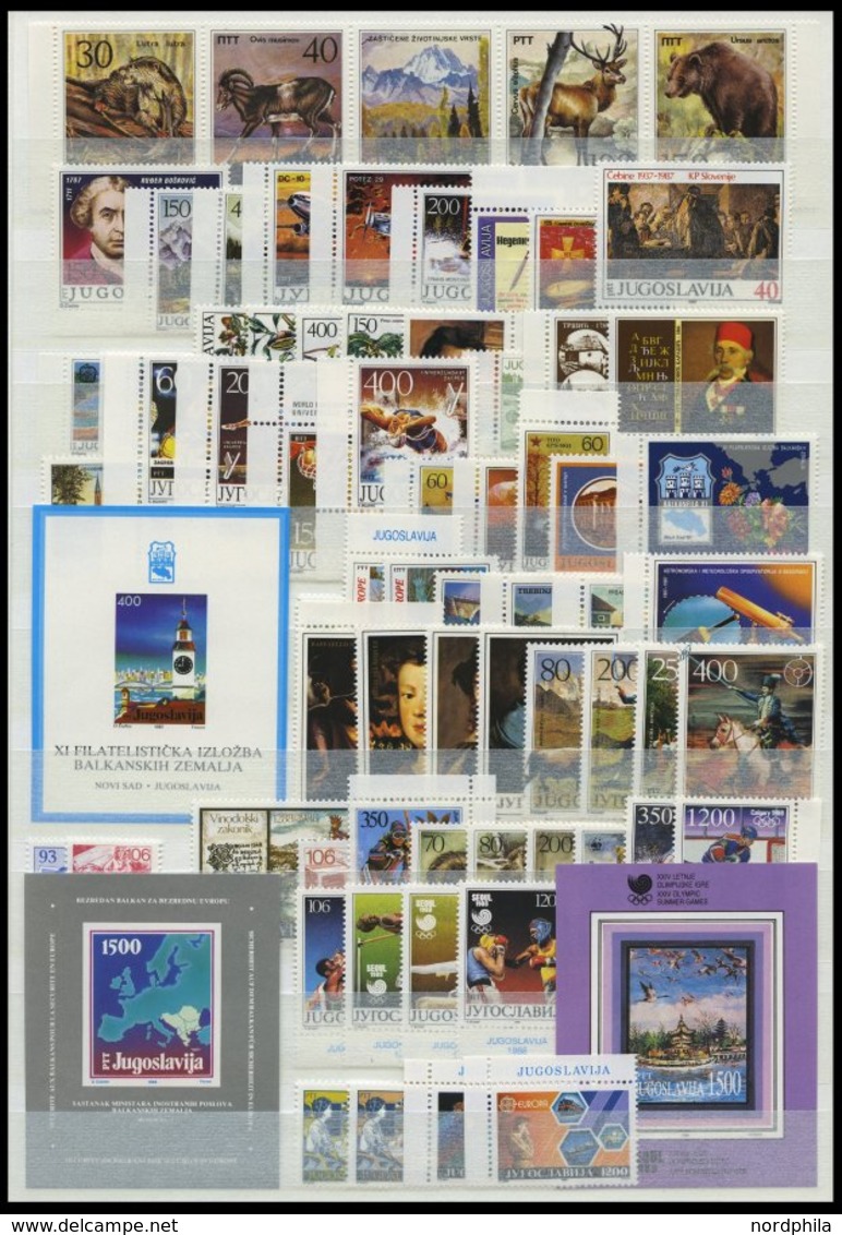 JUGOSLAWIEN **, Postfrische Sammlung Jugoslawien Von 1982-2003, 1987-91 Komplett, Prachtsammlung Mi. Ca. 1250.- - Other & Unclassified