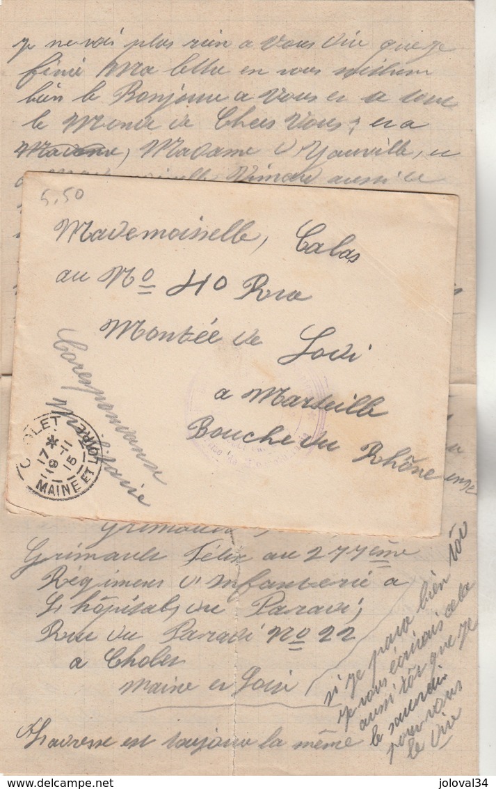 Lettre Hôpital Du Paradis Cachet Cholet Maine Et Loire 19/11/1915 à Mlle Calas Marseille Texte Voir Description - Guerra Del 1914-18