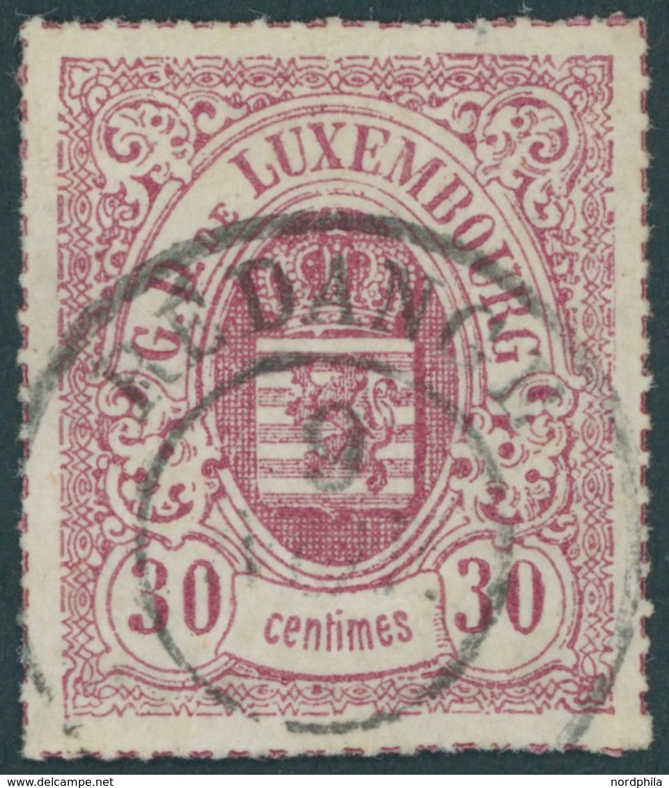 LUXEMBURG 21 O, 1871, 30 C. Lilarot, Kabinett, Gepr. Demuth, Mi. 100.- - Other & Unclassified