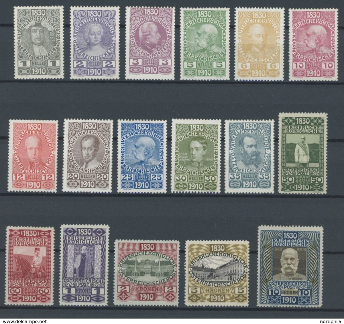 ÖSTERREICH 1867-1918 161-77 *, 1910, 80. Geburtstag, Falzrest, Prachtsatz, Mi. 600.- - Gebraucht