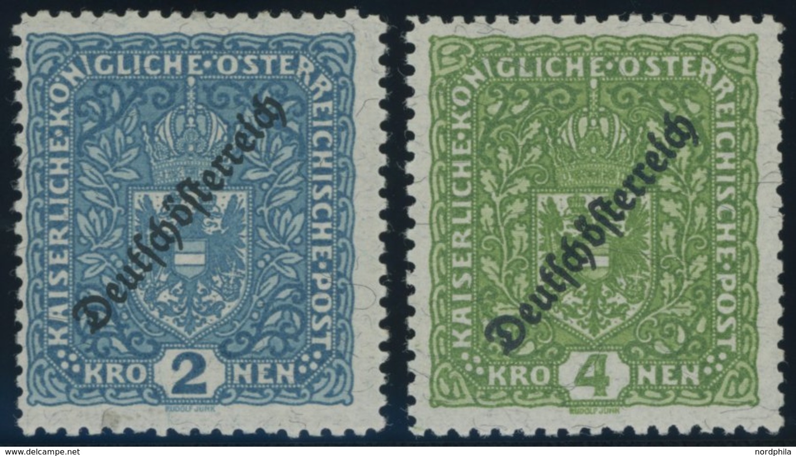 ÖSTERREICH 1918-1938 243,245IIB *, 1919, 2 Kr. Preußischblau Und 4 Kr. Dunkelgelblichgrün, Type II, Gezähnt L 111/2, Fal - Other & Unclassified