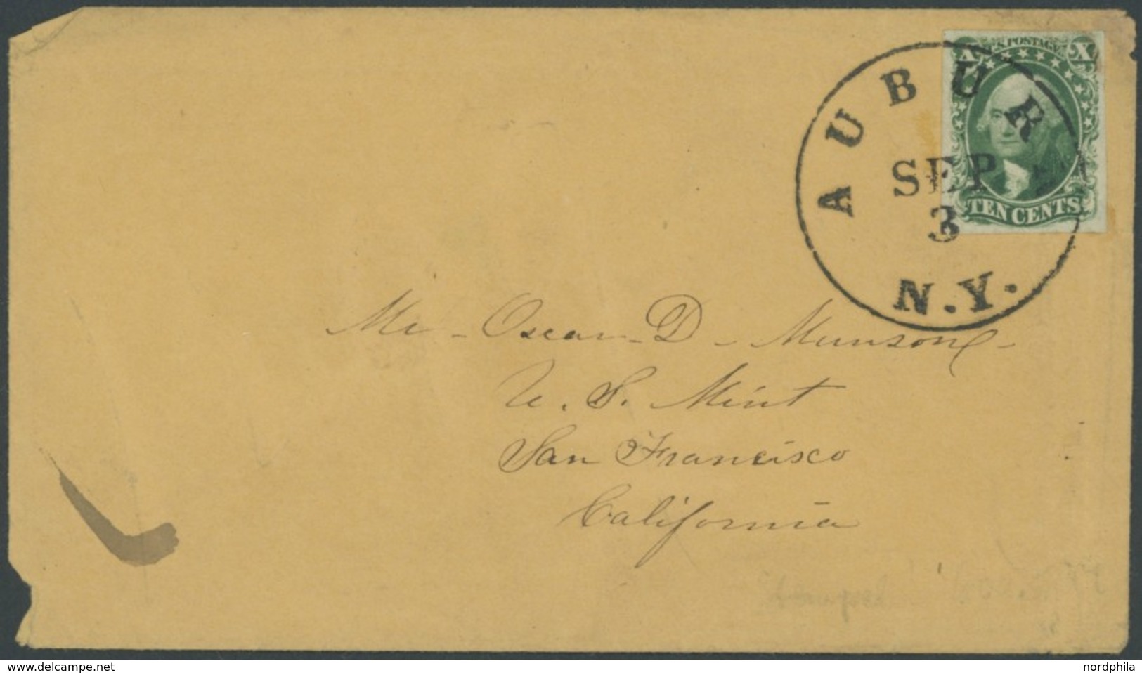 USA 6 BRIEF, Scott 15, 1861, 10 C. Grün Washington Mit Seltenem K1 AUBURIV N.Y., Feinst, R! - Other & Unclassified