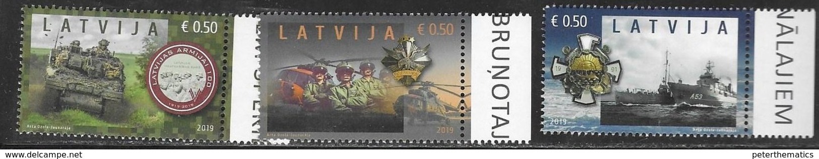 LATVIA, 2019, MNH, LATVIAN ARMED FORCES, SHIPS, TANKS, HELICOPTERS, SOLDIERS, 3v - Militaria