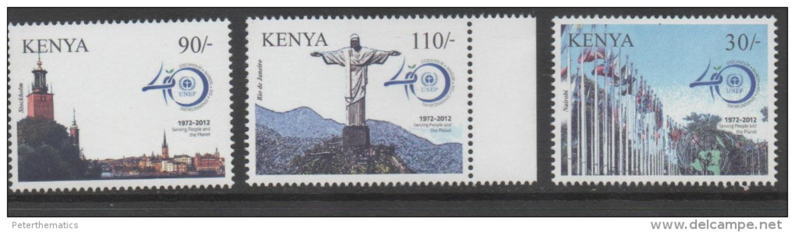 KENYA, 2012, UNEP, RIO, CHRIST REDEEMER STATUE, STOCKHOLM, FLAGS,  MOUNTAINS, 3v - Environment & Climate Protection