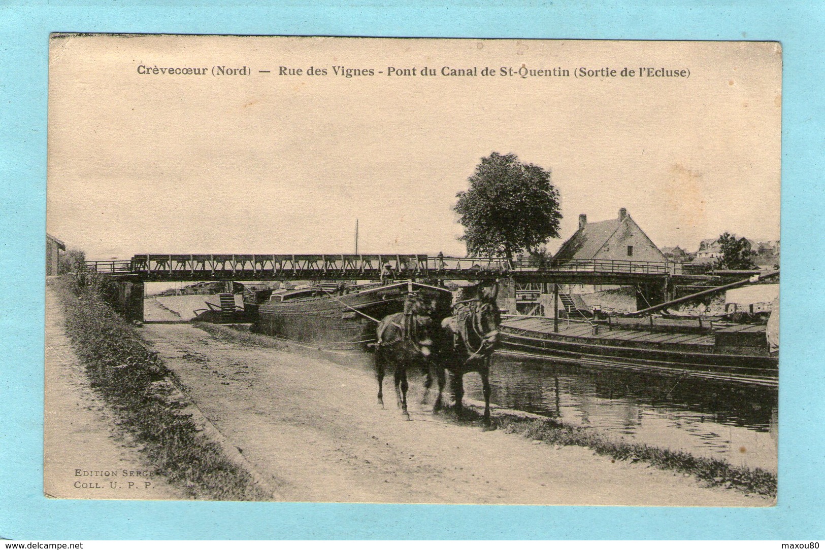 CREVECOEUR - Rue Des Vignes - Pont Du Canal De St-Quentin (Sortie De L'Ecluse- Chevaux Tirant Une Péniche) - 1932 - - Altri & Non Classificati