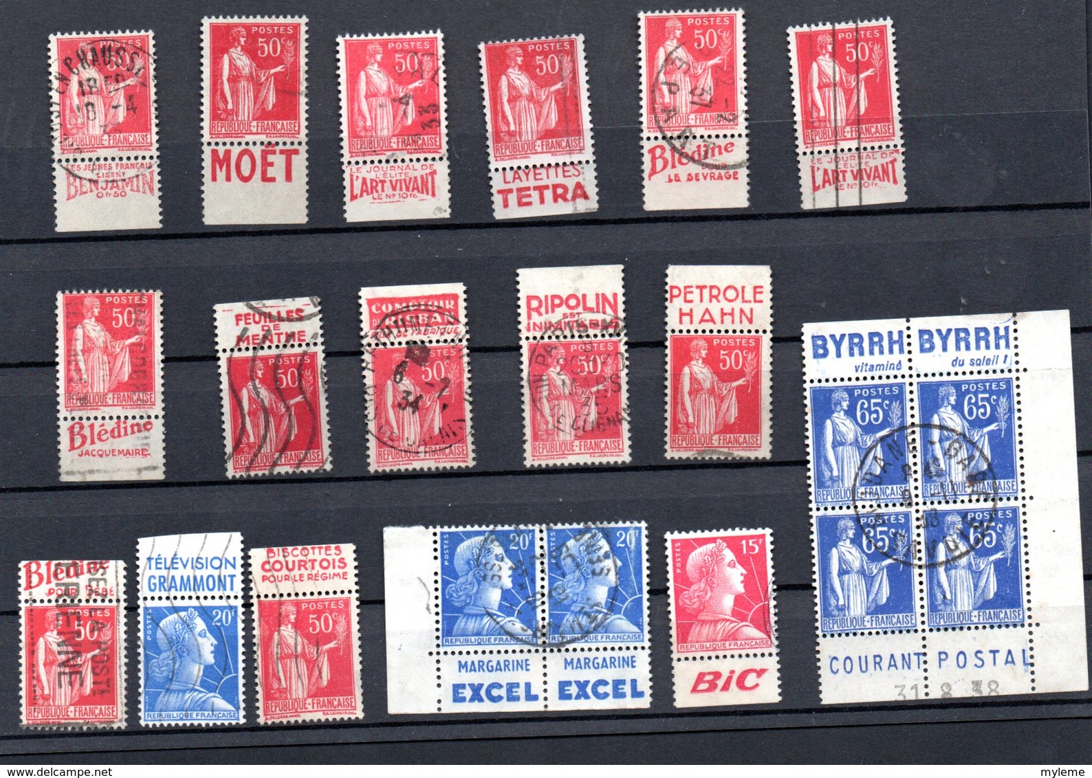 A124 Lot De 23 Timbres Avec Pubs + 1 Courrier - Oblitérés