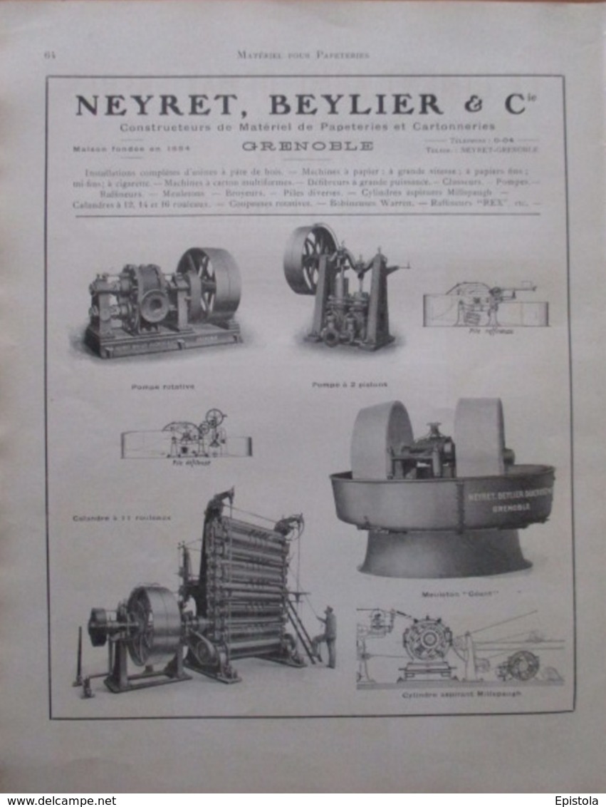 MEULETON GEANT & CALANDRE Pour PAPETERIE NEYRET BEYLIER Grenoble- Page Catalogue Technique De 1925 (Dims Env 22 X 30 Cm) - Macchine
