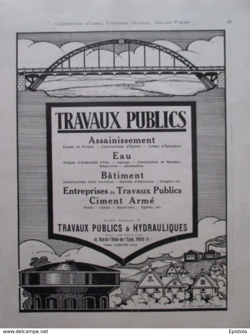 TRAVAUX PUBLICS & HYDRAULIQUES  Paris    - Page Catalogue Technique De 1925 (Dims Env 22 X 30 Cm) - Travaux Publics