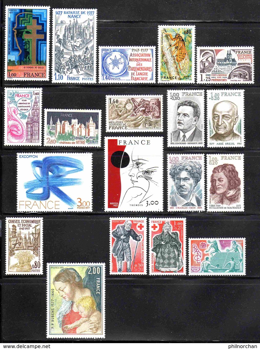 France 1977 Année Complète Neuve**   TB  Ex. N°1        9 €  (cote 47 €   48 Valeurs) - 1970-1979