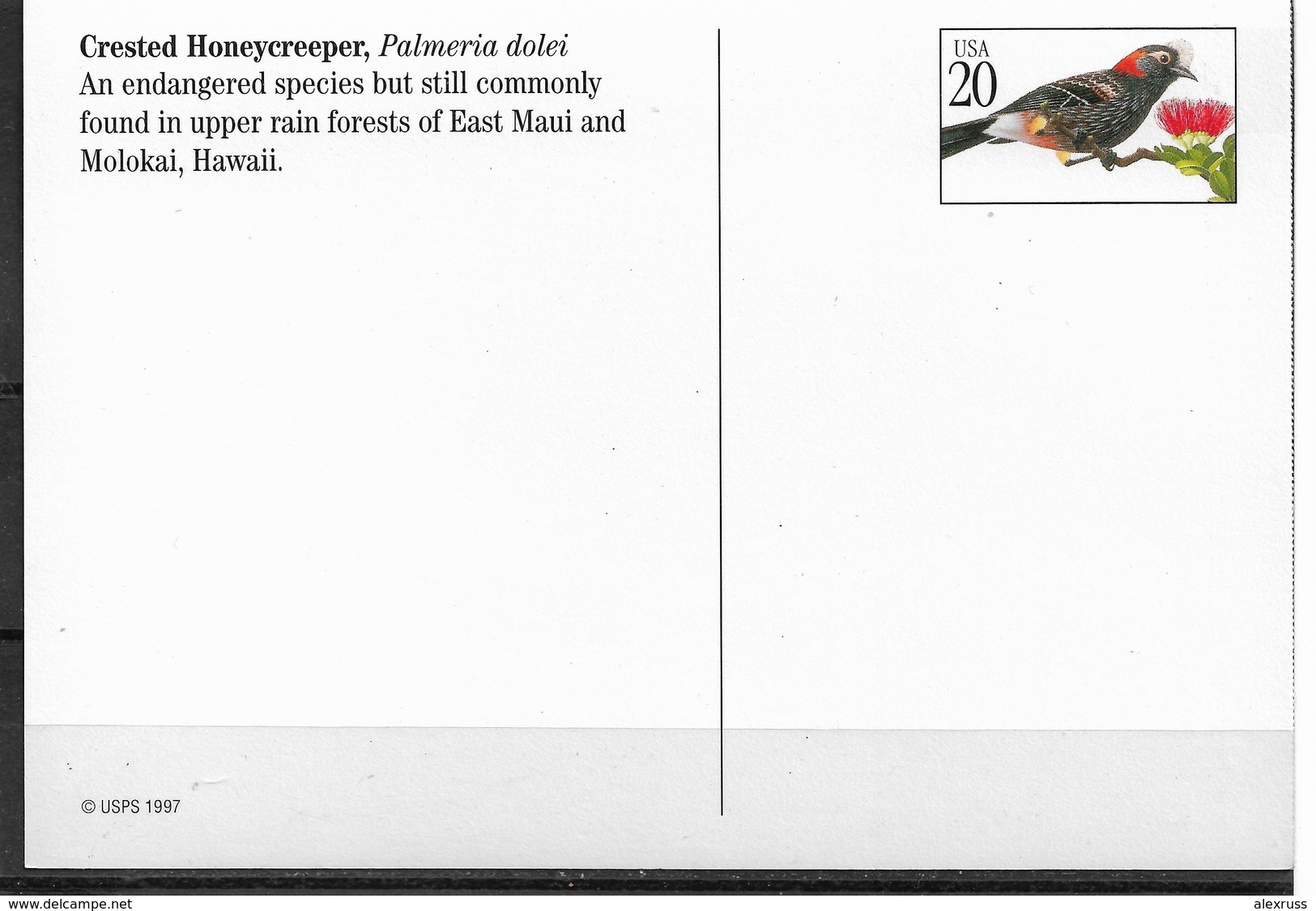 US Postcard, Birds, Crested Honeycreeper 20c,VF Unused, Unposted !!! - Birds