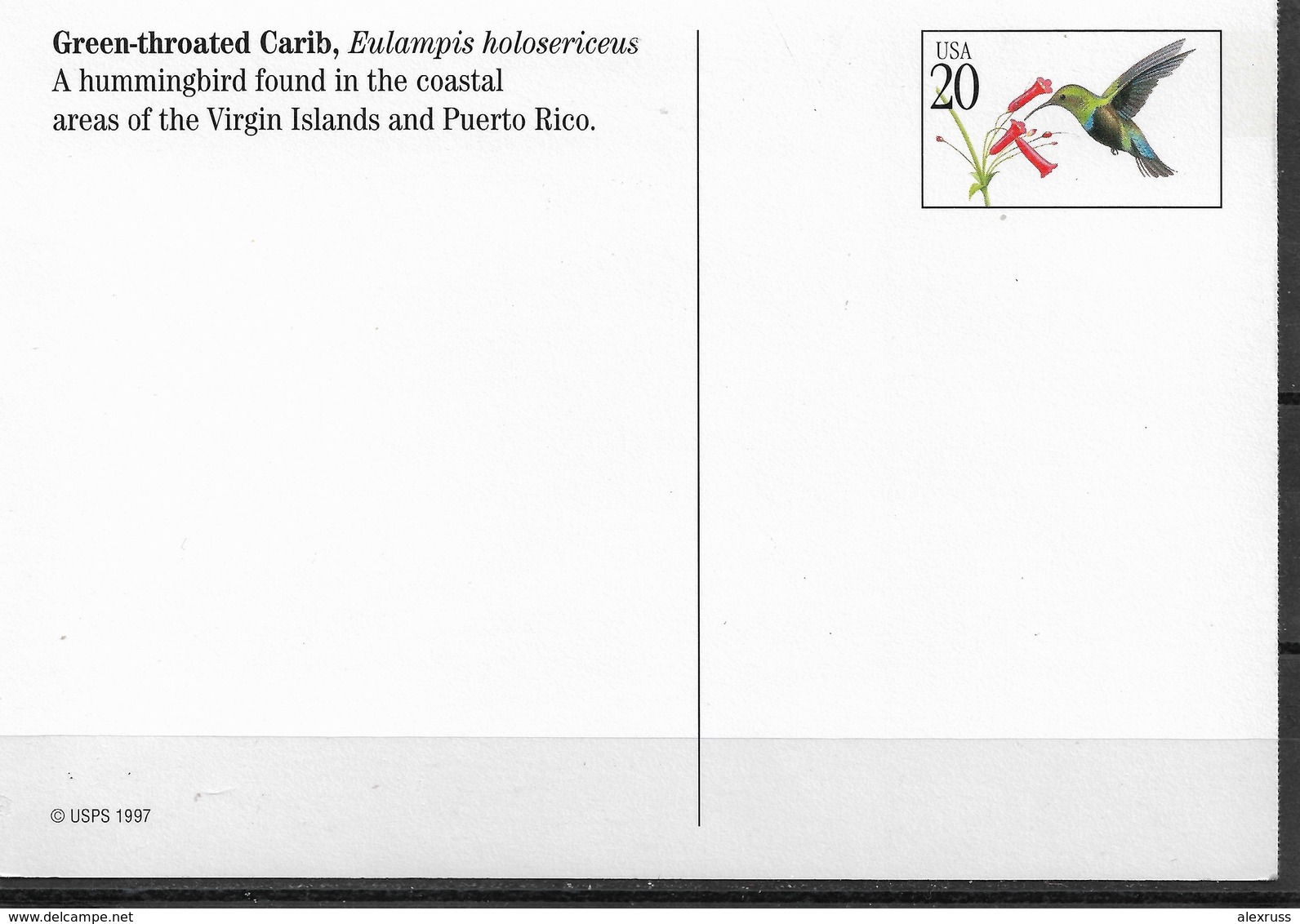 US Postcard, Birds, Green-throated Carib 20c,VF Unused, Unposted !!! - Oiseaux