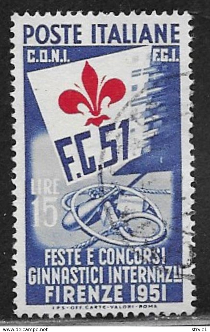 Italy Scott # 576 Used International Gymnastic Festival, 1951,  CV$500.00 - 1946-60: Used