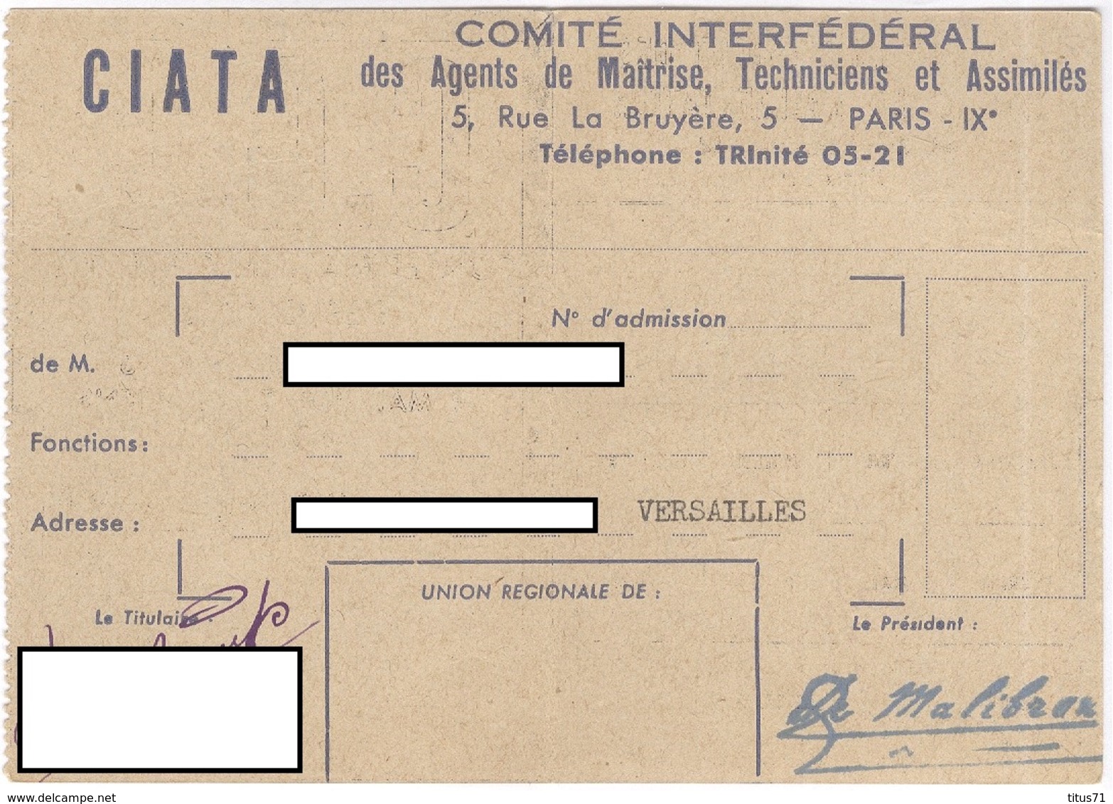 Carte D'adhésion Confédération Générale Des Cadres C.G.C. 1947 - Syndicat Indépendant Des Cadres De L'Alimentation - Non Classés