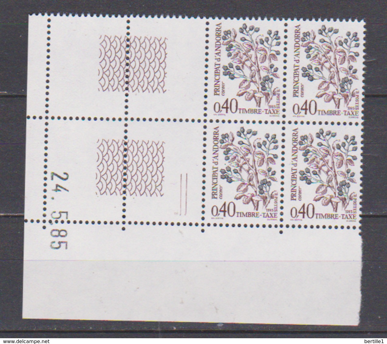 ANDORRE         N°  YVERT  COIN DATE TAXE 56   ( 24.05.85 )   NEUF SANS  CHARNIERES - Unused Stamps