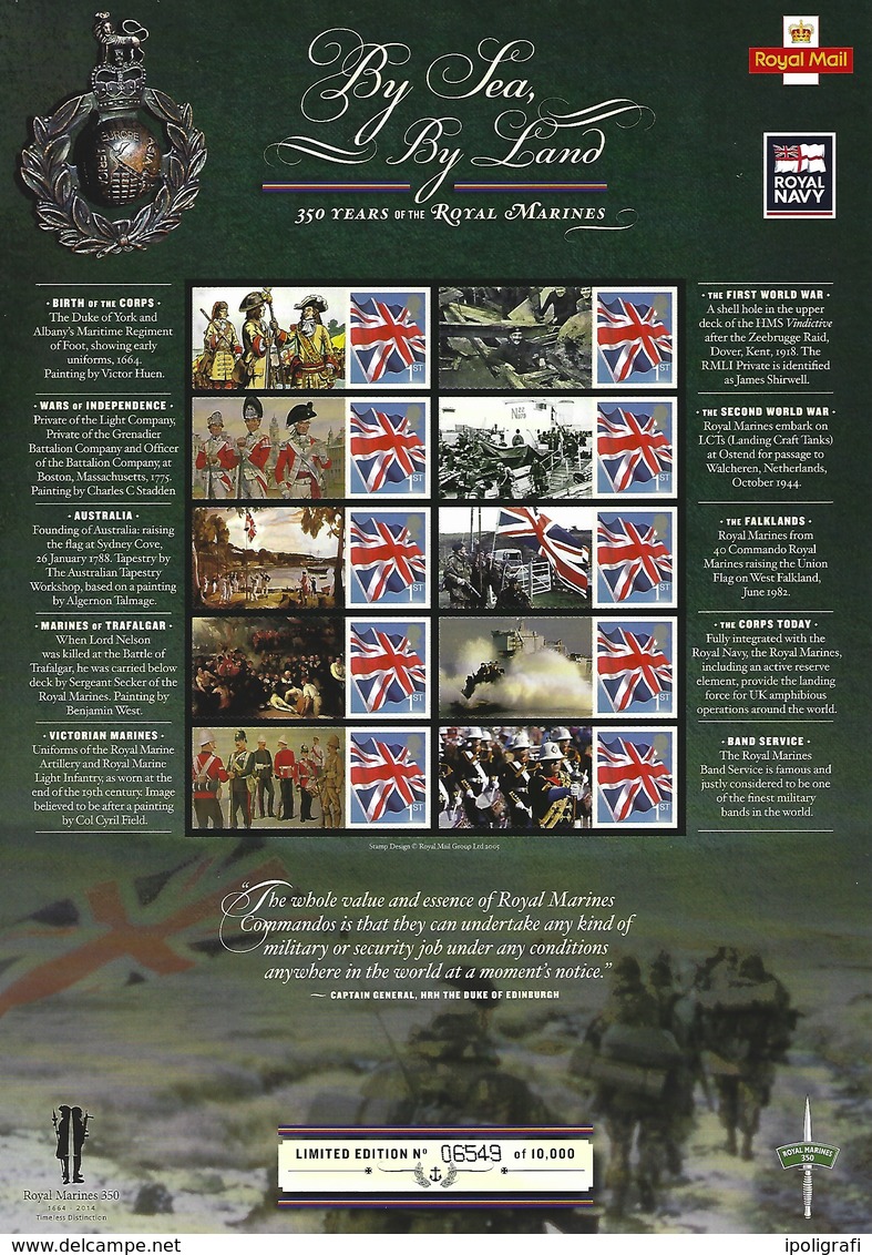 Gran Bretagna, 2014 CS24 350° Ann. Dei Royal Marines, Smiler, Con Custodia, Perfetto - Personalisierte Briefmarken