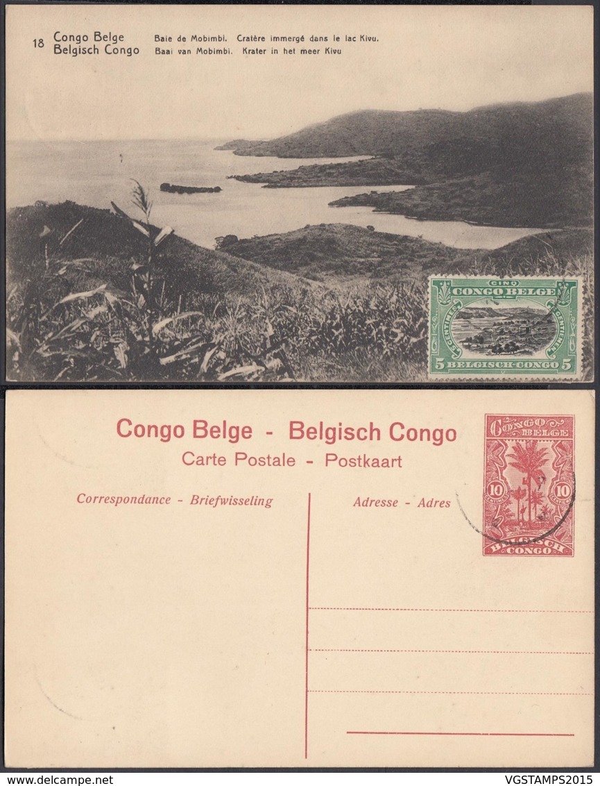 CONGO EP VUE 10C ROUGE "N°18 Congo Belge Baie De Mobinbi Cratère Immergé Dans Le Lac Kivu" (DD) DC7043 - Enteros Postales