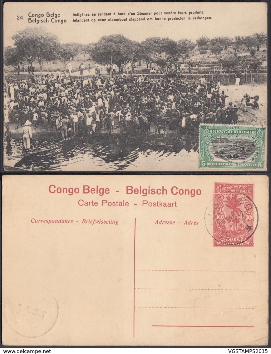 CONGO EP VUE 10C ROUGE "N°24 Congo Belge Indigènes Se Rendant à Bord D'un Steamer Pour Vendre " (DD) DC7049 - Interi Postali