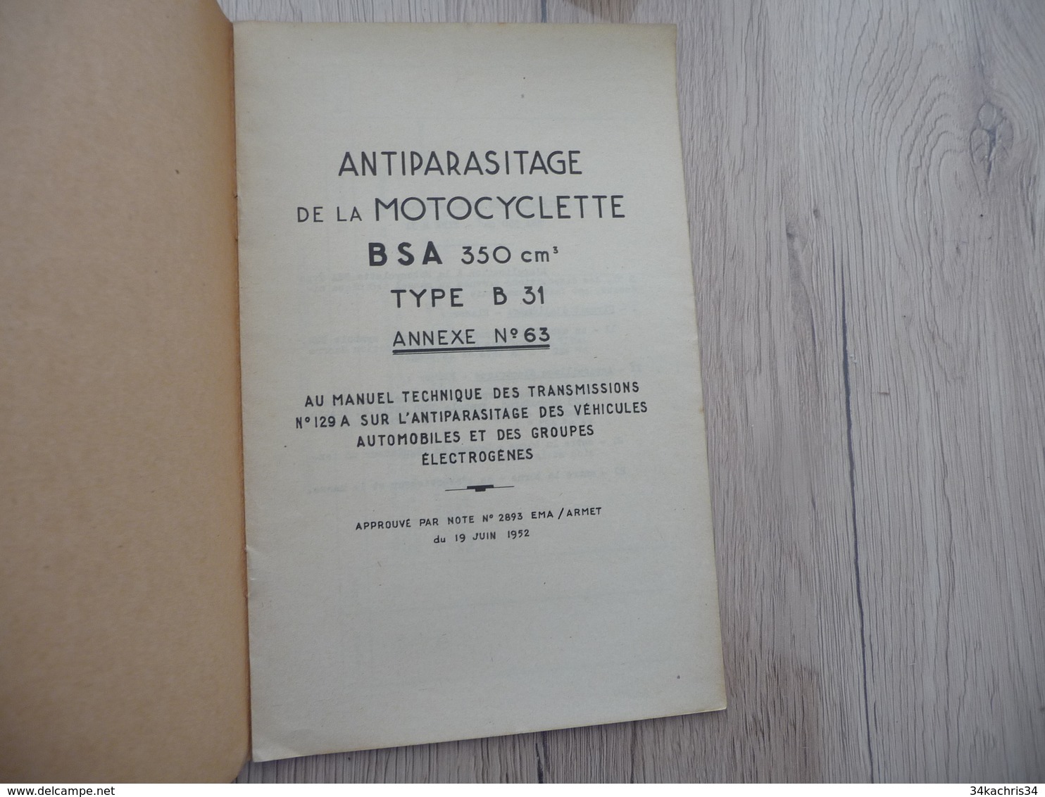 Notice Antiparasitage De La Motocyclette BSA 350 Cm Type B31 Annexe N°63 19524 P - Dokumente
