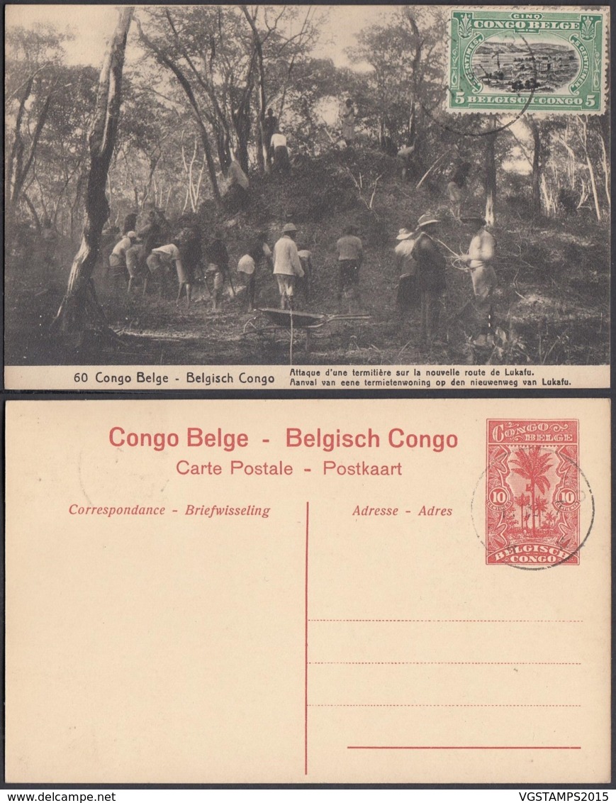 CONGO EP VUE 10C ROUGE "N°60 Congo Belge Attaque D'une Termitière Sur La Nouvelle Route De Lukafu" (DD) DC7064 - Entiers Postaux