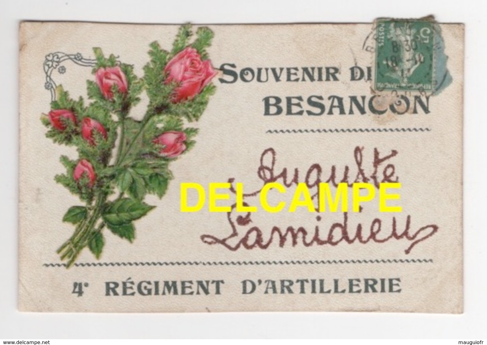 DD / MILITARIA / 4e RÉGIMENT D' ARTILLERIE - SOUVENIR DE BESANÇON / EXPEDITEUR AUGUSTE LAMIDIEU / 1911 - Régiments