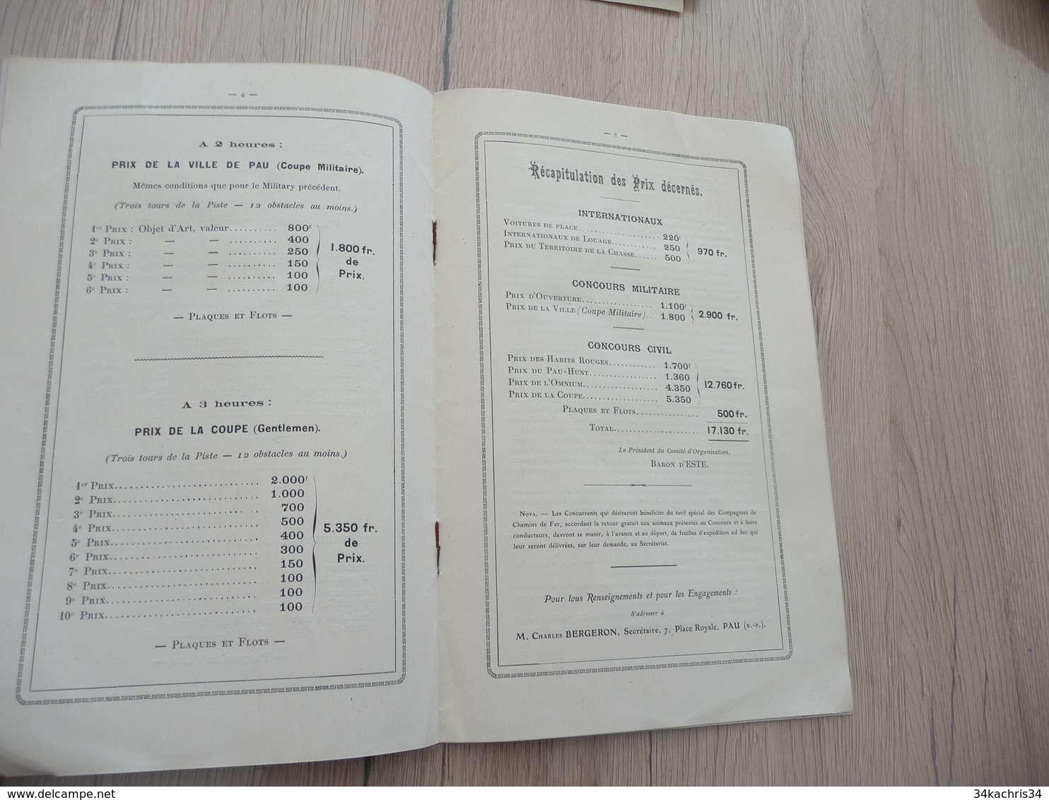 Plaquette Ville De Pau Programme Concours Hippique D'Obstacles 08/10/12/03/1911 8 Pages Textes/illustrations - Hipismo